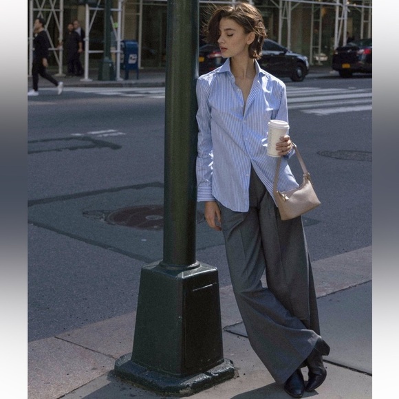 Verafied New York High Rise Slouchy Wool Blend Gray Wide Leg Trouser Pants- S - Picture 2 of 16